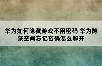 华为如何隐藏游戏不用密码 华为隐藏空间忘记密码怎么解开